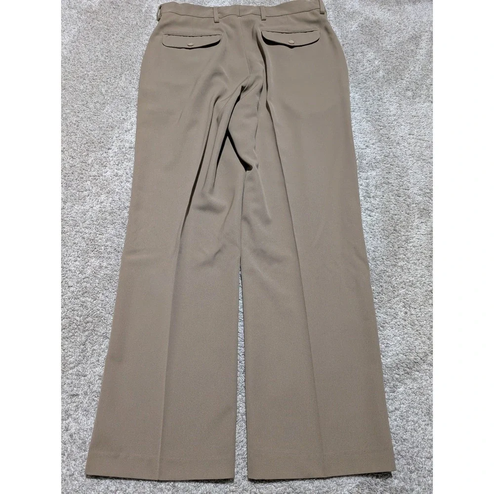LL Bean Dress Pants Mens 36x32 Tan Brown‎ Straight Leg Flat Front Polyester Work